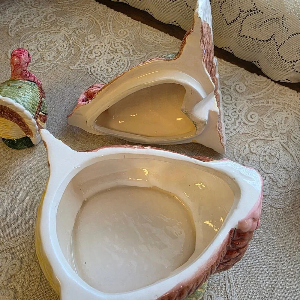 Turkey on a Nest Tableware Set, Brown Ceramic Tureen AND Salt Pepper Shakers